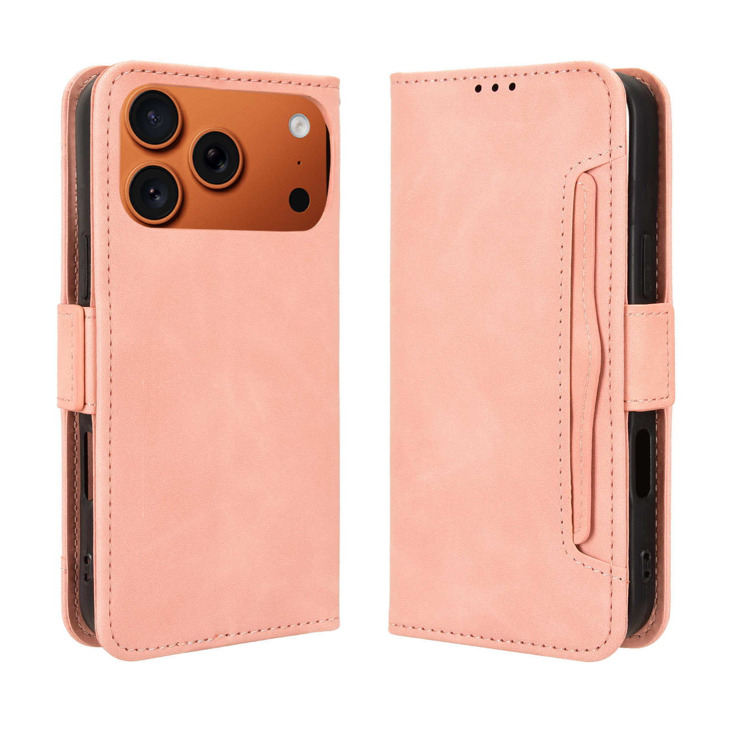 For iPhone 17 Pro Leather Case Phone Wallet Cover with Multiple Card Slots - Pink
