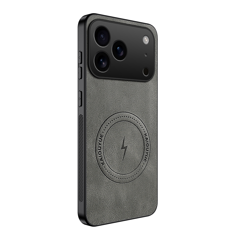 For iPhone 17 Pro Max Magnetic Case WANLONFENG SD1 Series Nappa Texture PC TPU Phone Cover - Grey