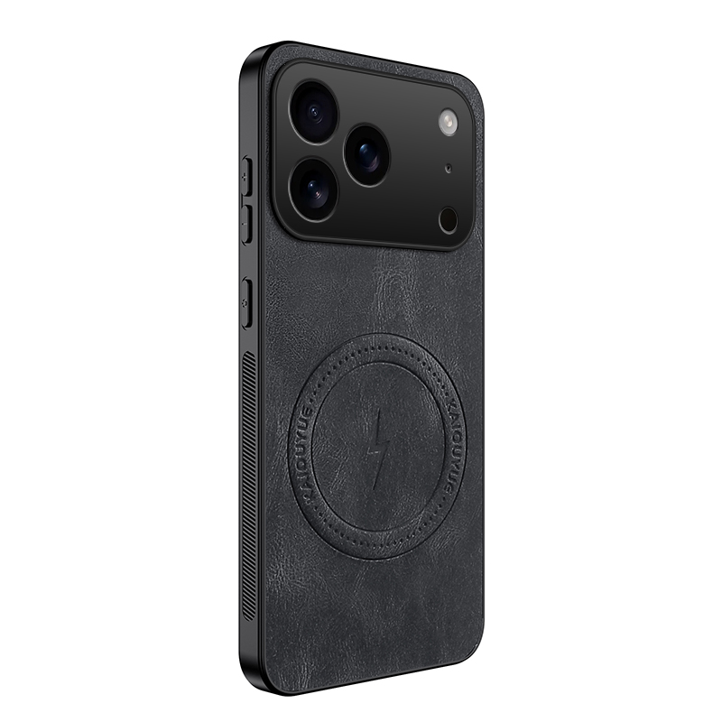 For iPhone 17 Pro Max Magnetic Case WANLONFENG SD1 Series Nappa Texture PC TPU Phone Cover - Black