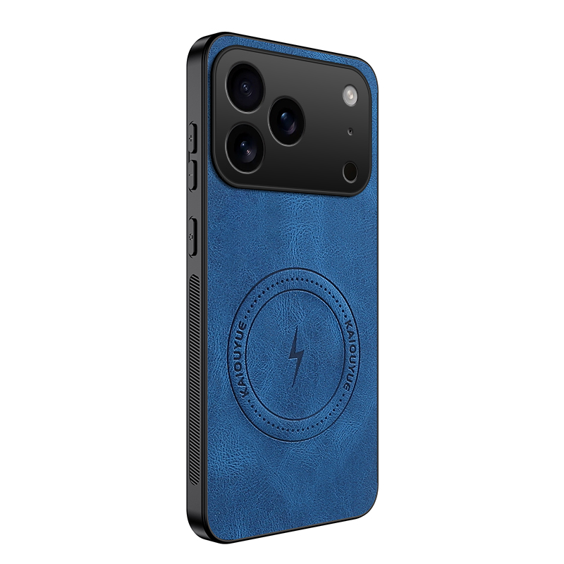 For iPhone 17 Pro Max Magnetic Case WANLONFENG SD1 Series Nappa Texture PC TPU Phone Cover - Blue