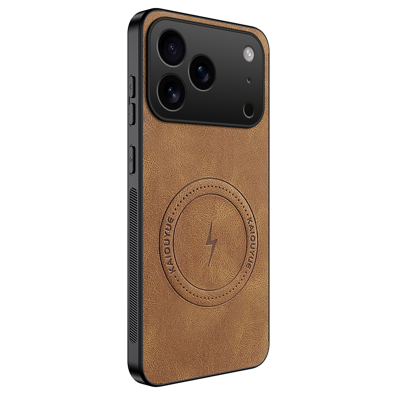 For iPhone 17 Pro Max Magnetic Case WANLONFENG SD1 Series Nappa Texture PC TPU Phone Cover - Brown