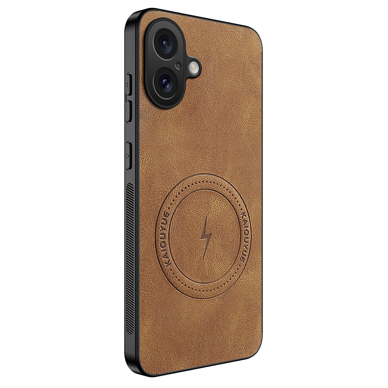 For iPhone 17 Magnetic Case WANLONFENG SD1 Series Nappa Texture PC TPU Phone Cover - Brown