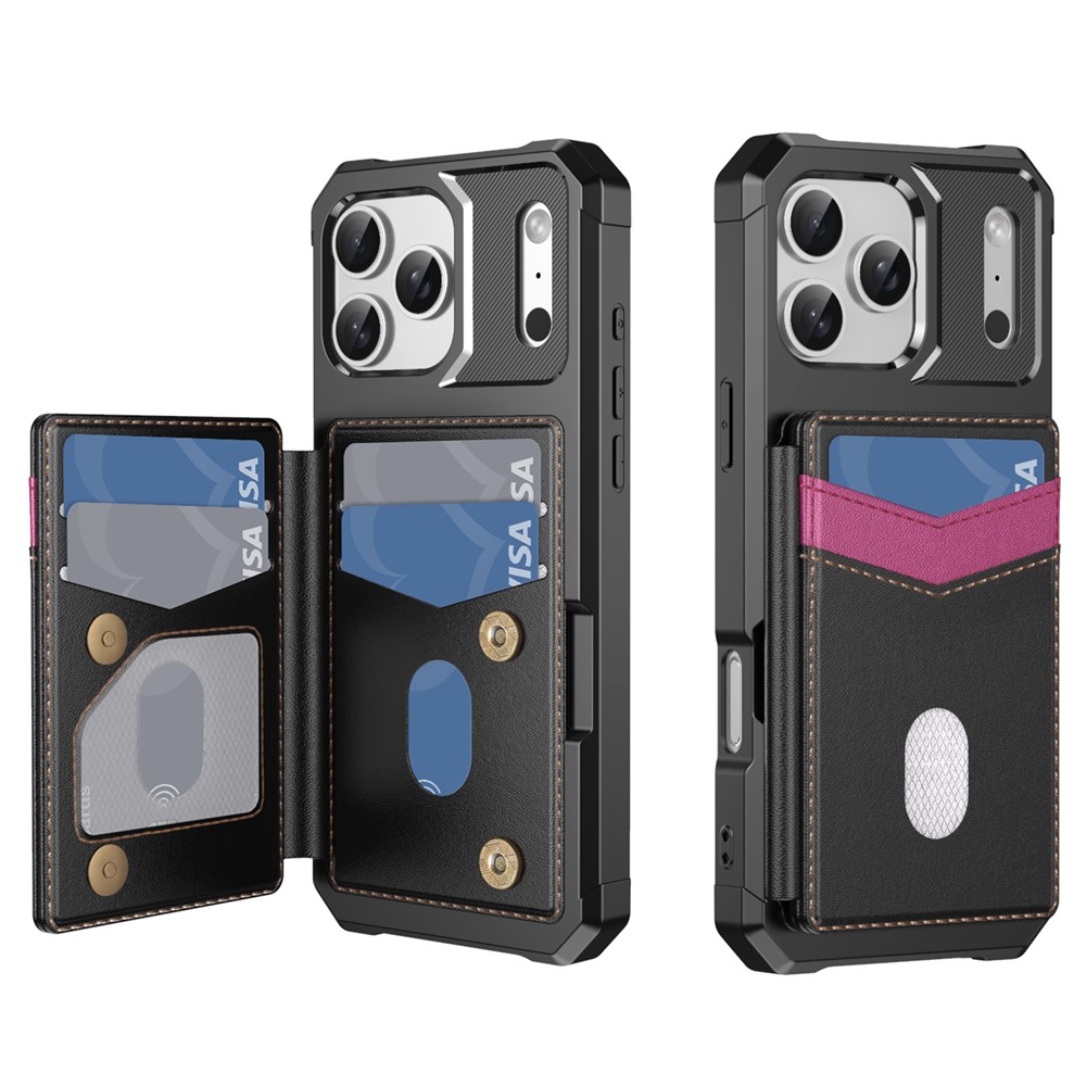 For iPhone 17 Pro Max Case RFID Blocking Card Slot Kickstand Leather + TPU Phone Cover - Black