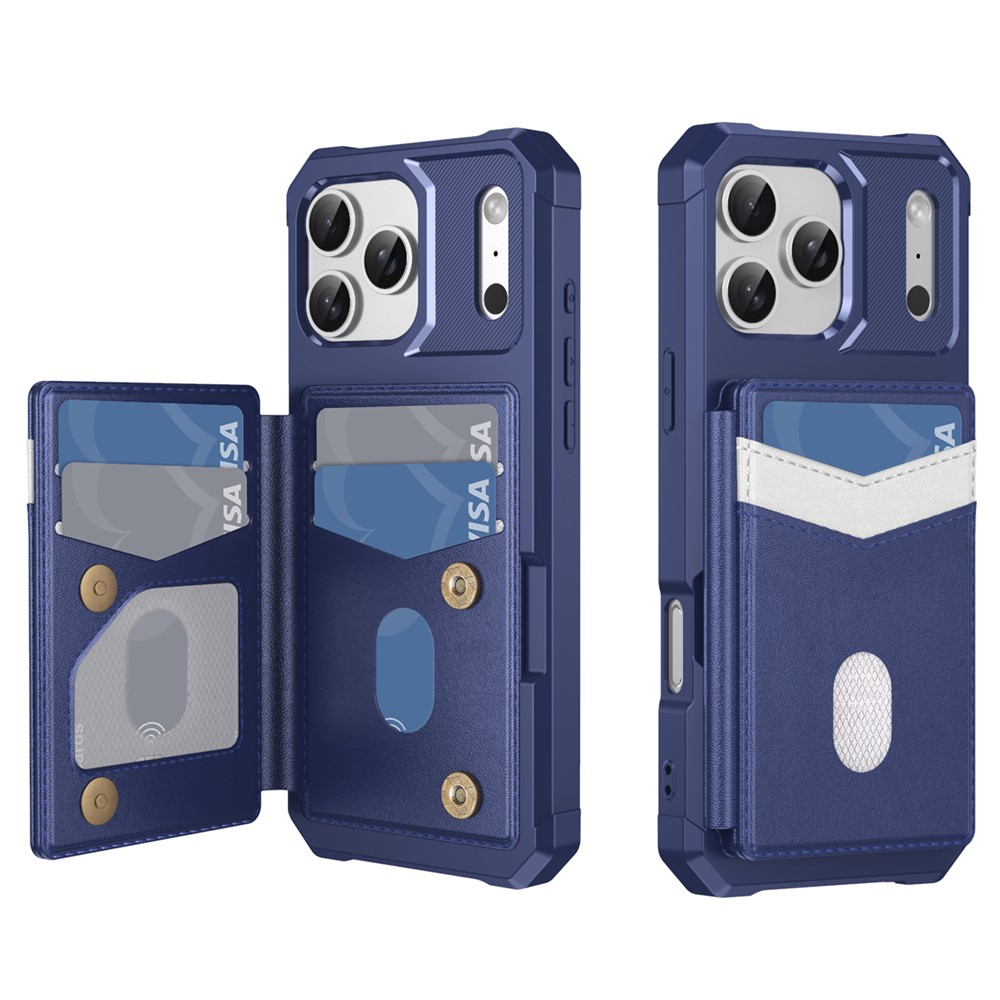 For iPhone 17 Pro Max Case RFID Blocking Card Slot Kickstand Leather + TPU Phone Cover - Blue