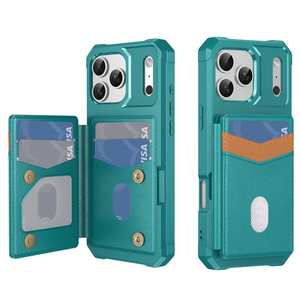 For iPhone 17 Pro Max Case RFID Blocking Card Slot Kickstand Leather + TPU Phone Cover - Green