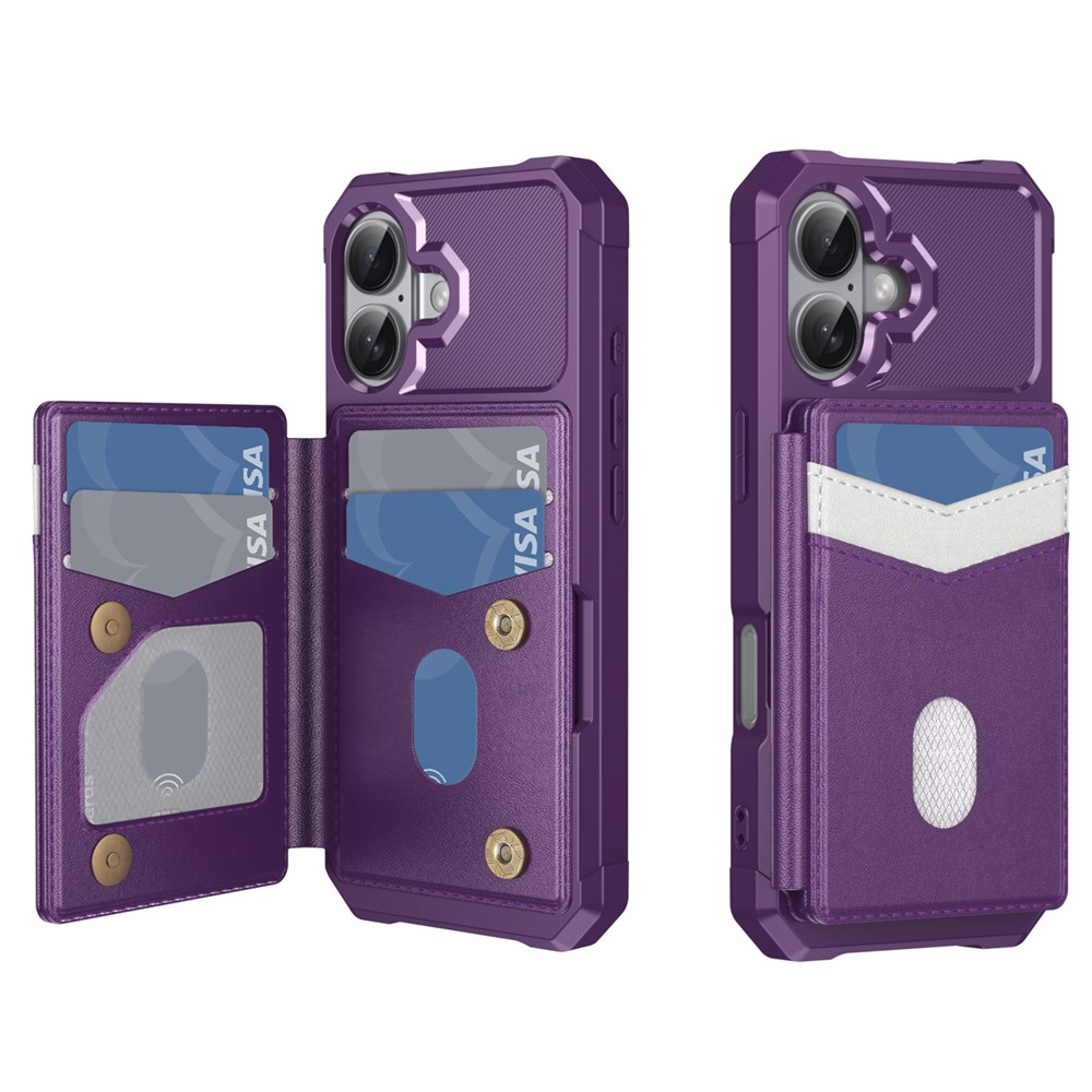 For iPhone 17 Case RFID Blocking Card Slot Kickstand Leather + TPU Phone Cover - Purple