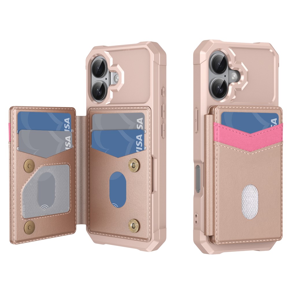 For iPhone 17 Case RFID Blocking Card Slot Kickstand Leather + TPU Phone Cover - Rose Gold