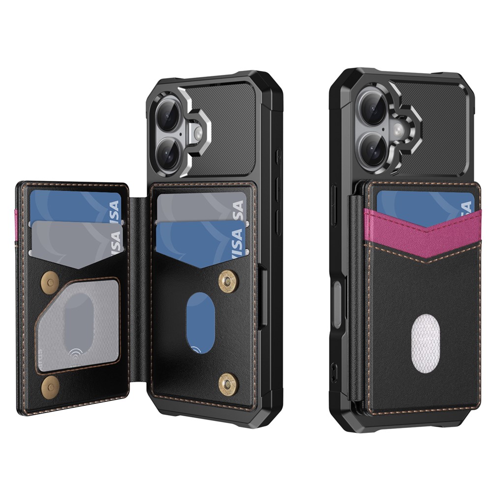 For iPhone 17 Case RFID Blocking Card Slot Kickstand Leather + TPU Phone Cover - Black