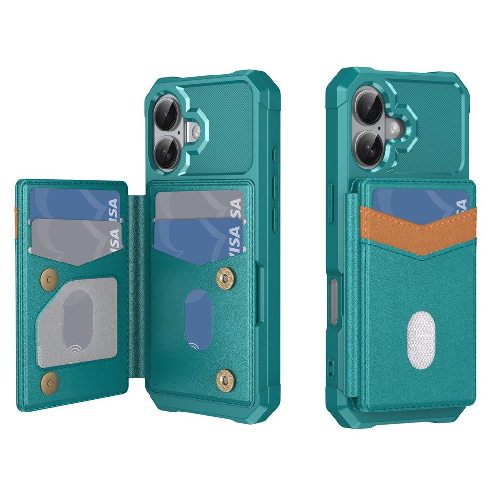 For iPhone 17 Case RFID Blocking Card Slot Kickstand Leather + TPU Phone Cover - Green