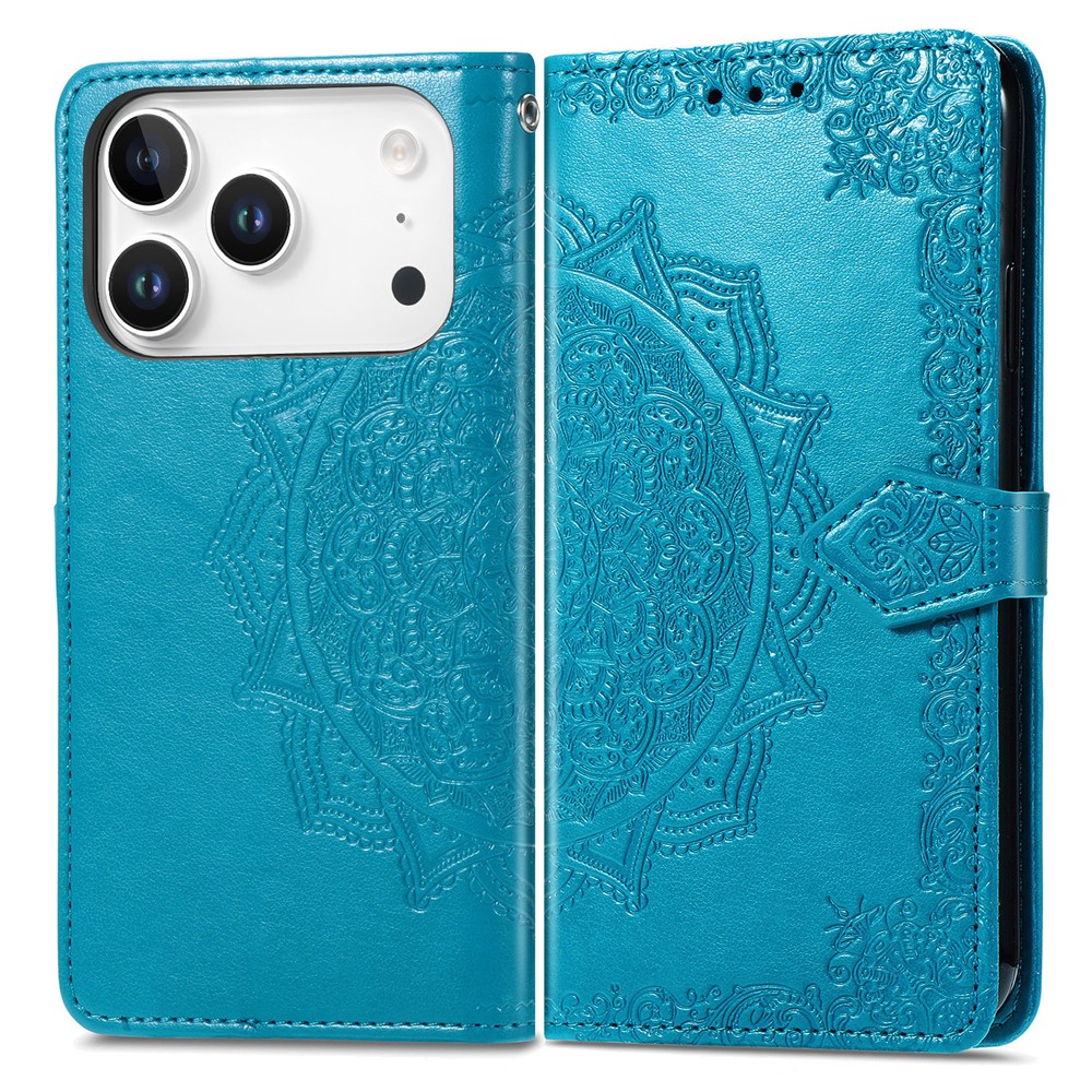 For iPhone 17 Pro Max Case Wallet Mandala Flower Leather Phone Cover Stand View - Blue