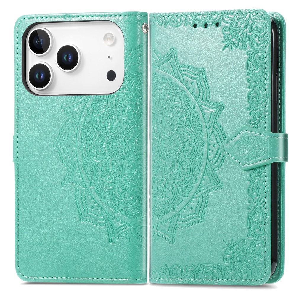 For iPhone 17 Pro Max Case Wallet Mandala Flower Leather Phone Cover Stand View - Green