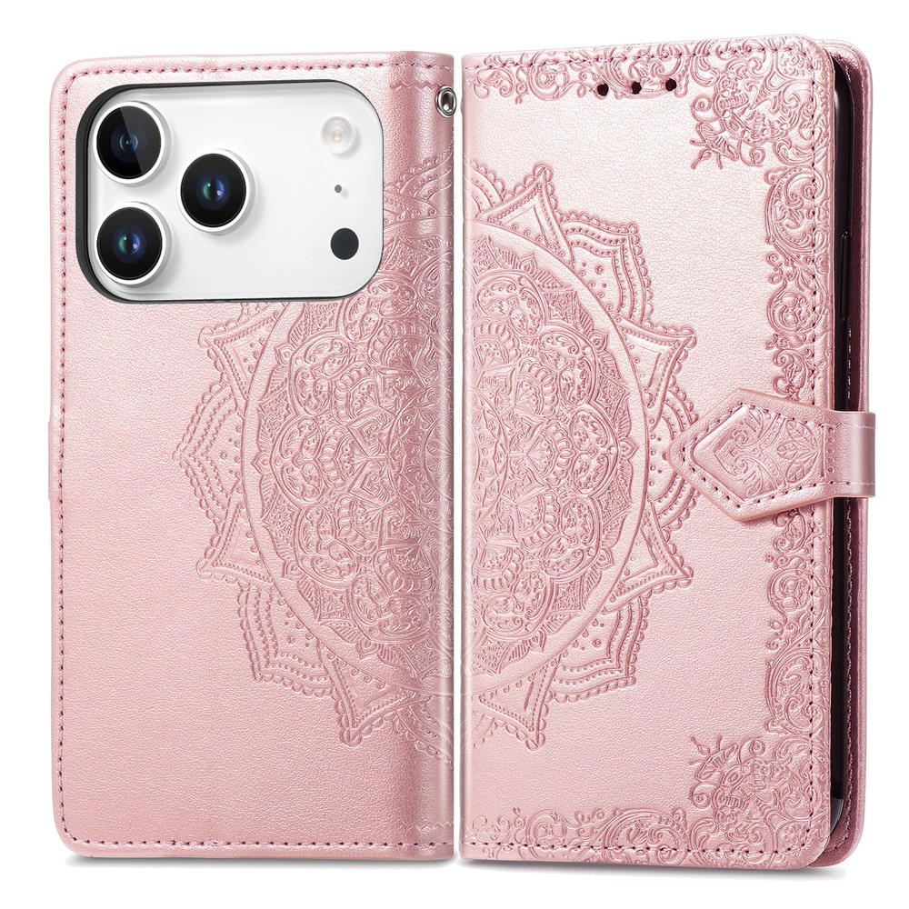 For iPhone 17 Pro Max Case Wallet Mandala Flower Leather Phone Cover Stand View - Rose Gold