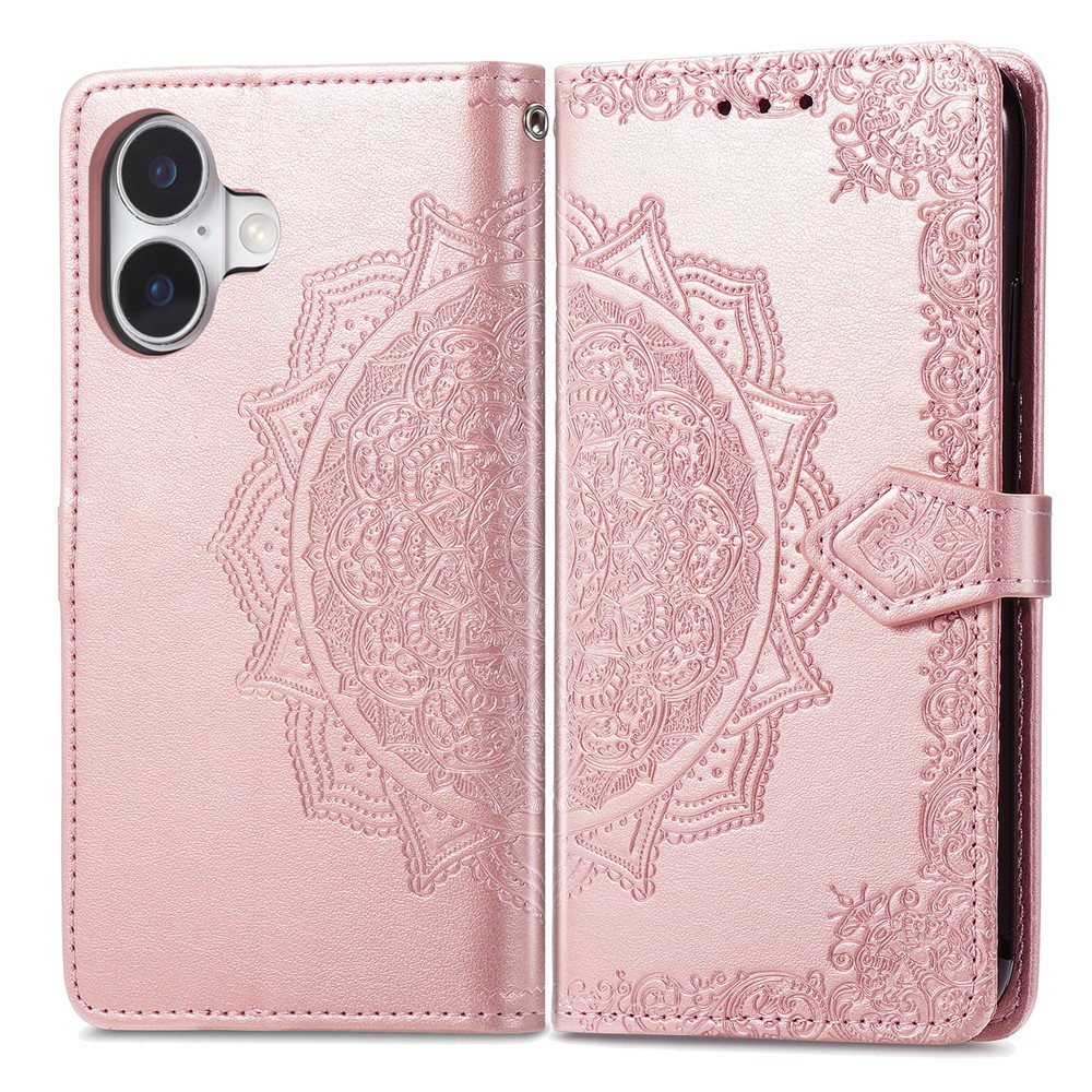For iPhone 17 Case Wallet Mandala Flower Leather Phone Cover Stand View - Rose Gold