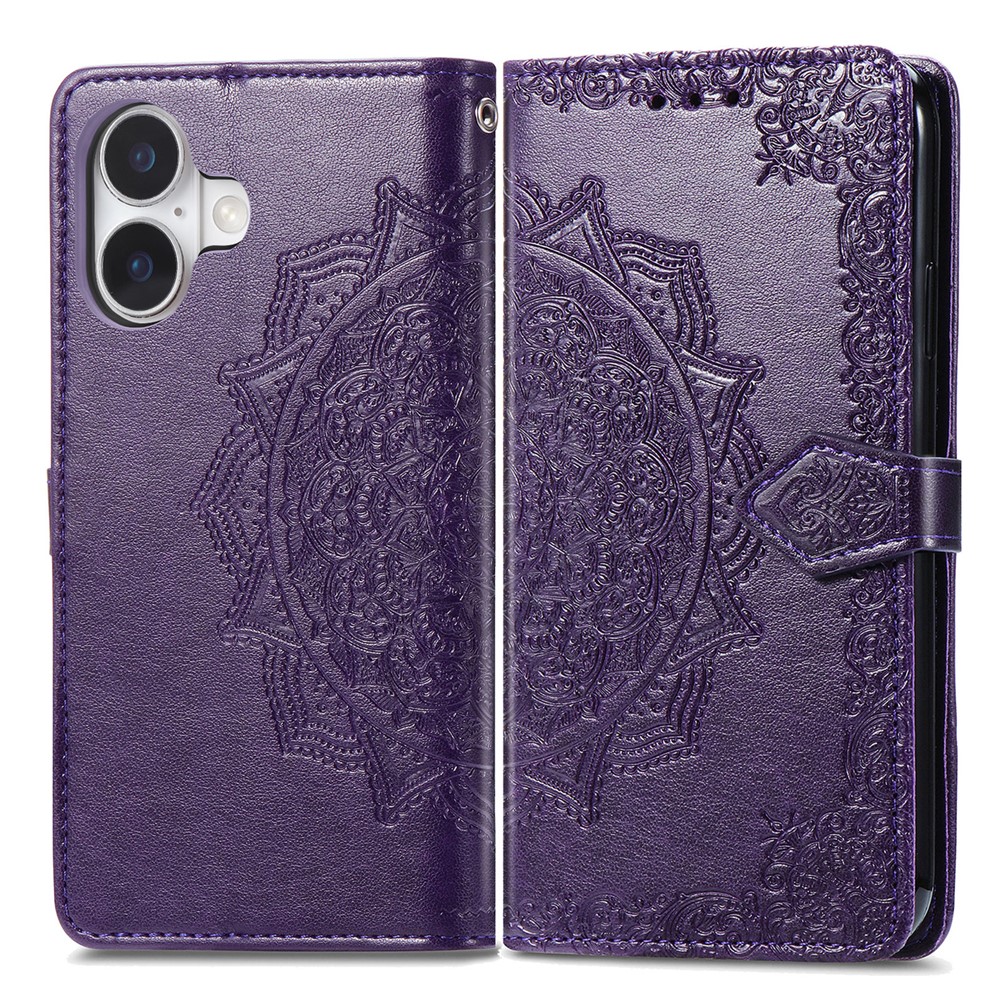 For iPhone 17 Case Wallet Mandala Flower Leather Phone Cover Stand View - Purple