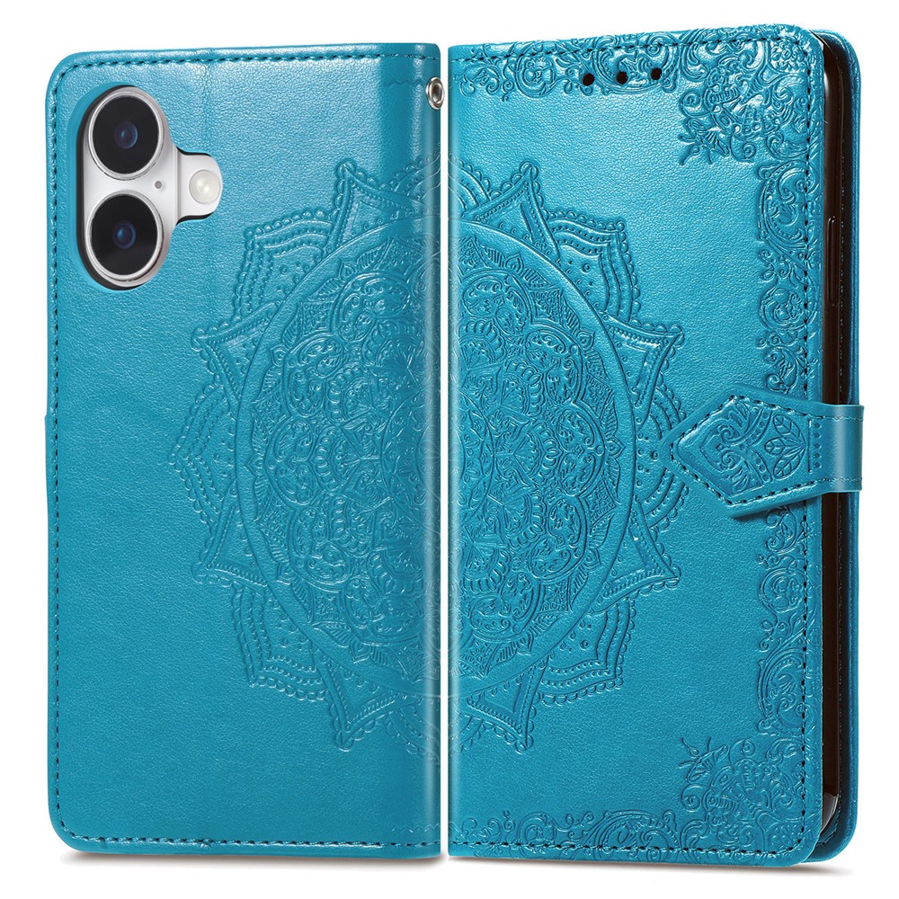 For iPhone 17 Case Wallet Mandala Flower Leather Phone Cover Stand View - Blue