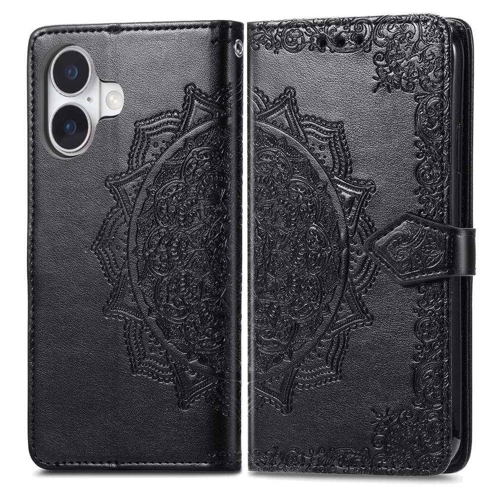 For iPhone 17 Case Wallet Mandala Flower Leather Phone Cover Stand View - Black