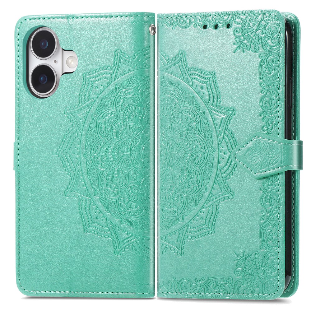 For iPhone 17 Case Wallet Mandala Flower Leather Phone Cover Stand View - Green