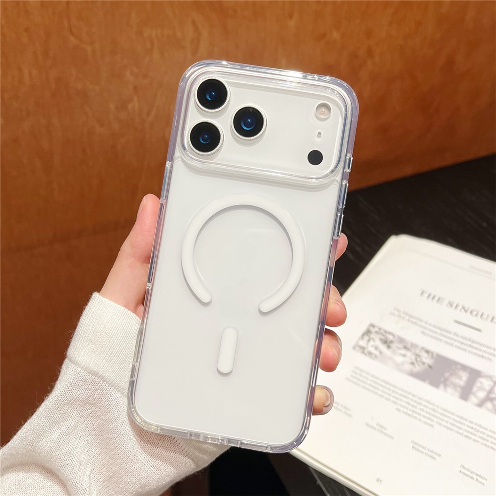 For iPhone 17 Pro Max Magnetic Case High Transparency PC + TPU Phone Back Cover - Transparent White