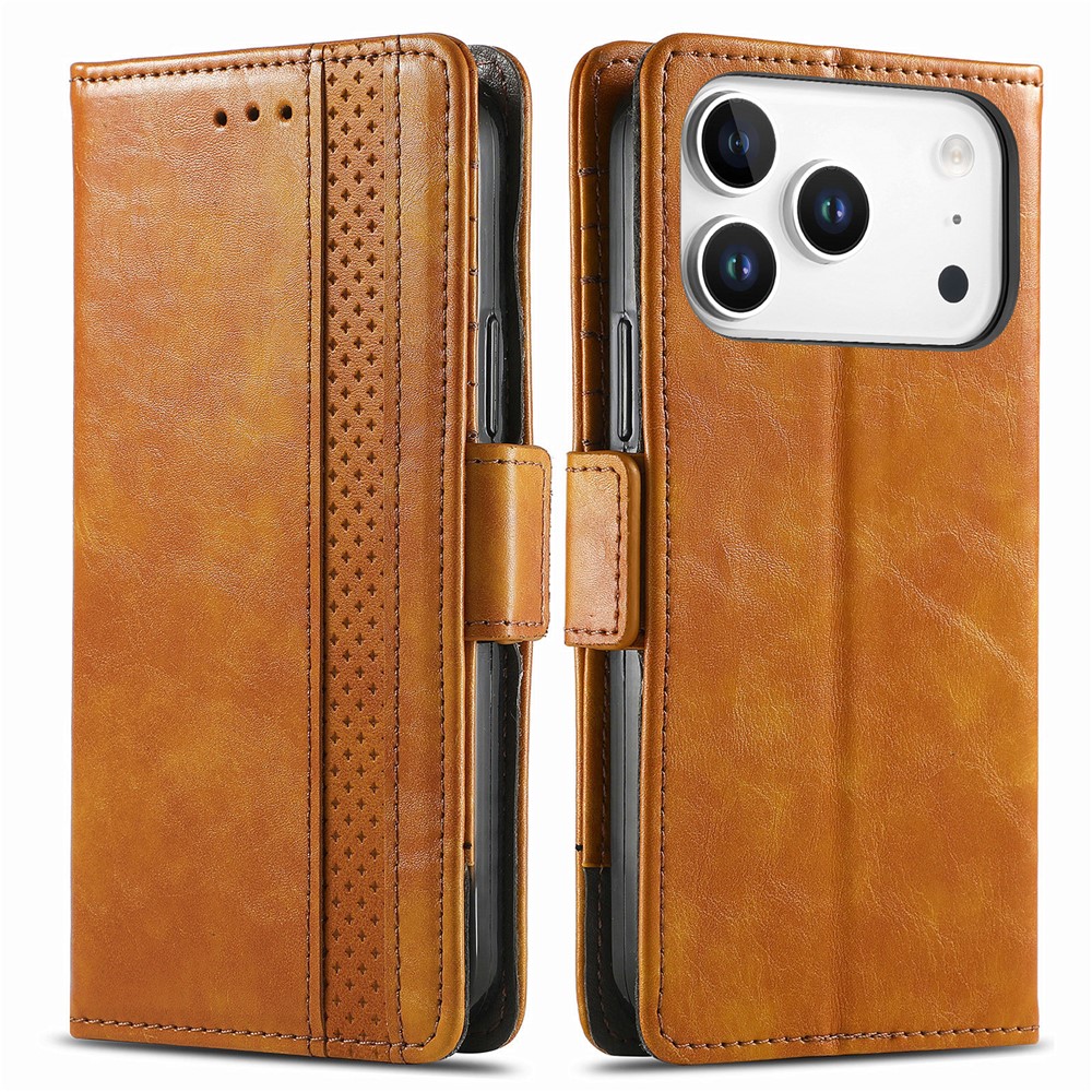 CASENEO For iPhone 17 Pro Max Phone Cases PU Leather Cover Stand with RFID Blocking Wallet - Khaki