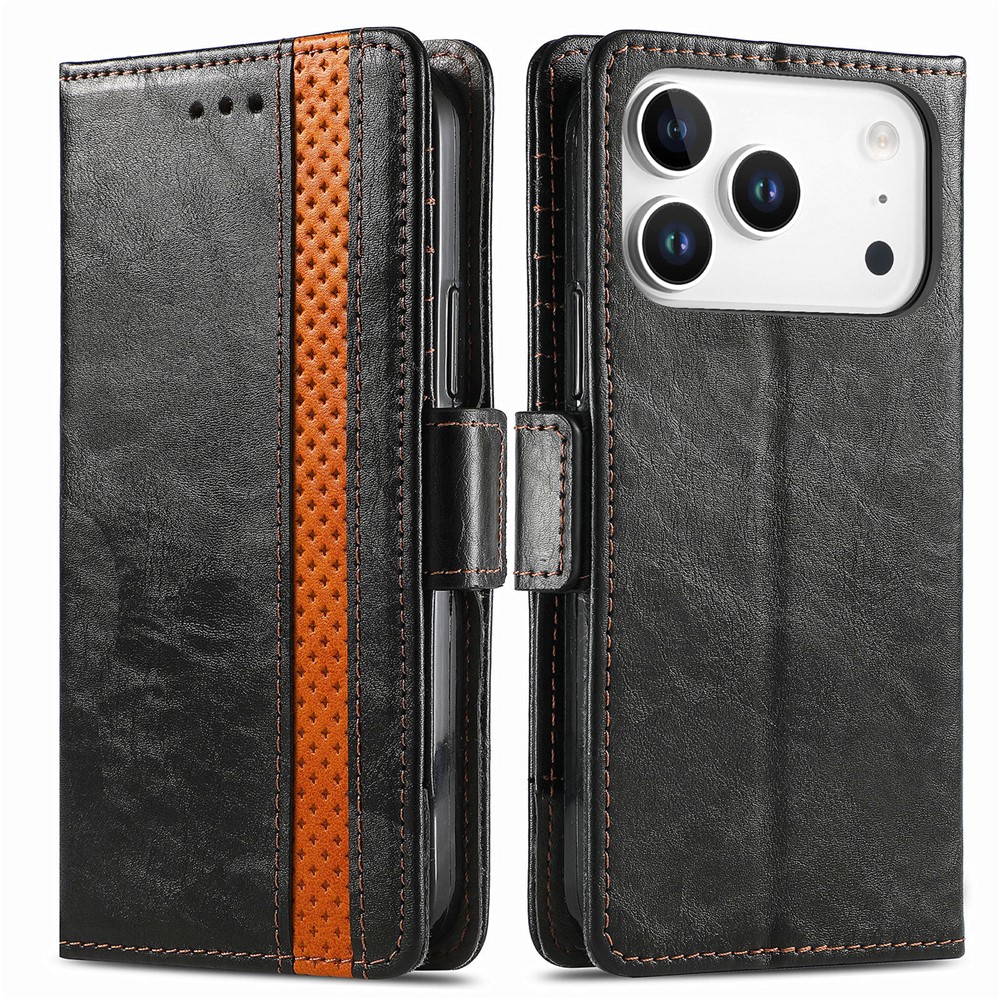 CASENEO For iPhone 17 Pro Max Phone Cases PU Leather Cover Stand with RFID Blocking Wallet - Black