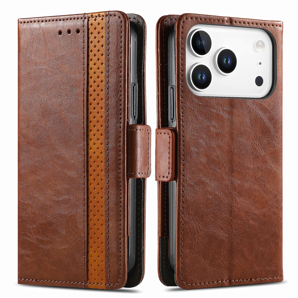 CASENEO For iPhone 17 Pro Max Phone Cases PU Leather Cover Stand with RFID Blocking Wallet - Dark Brown