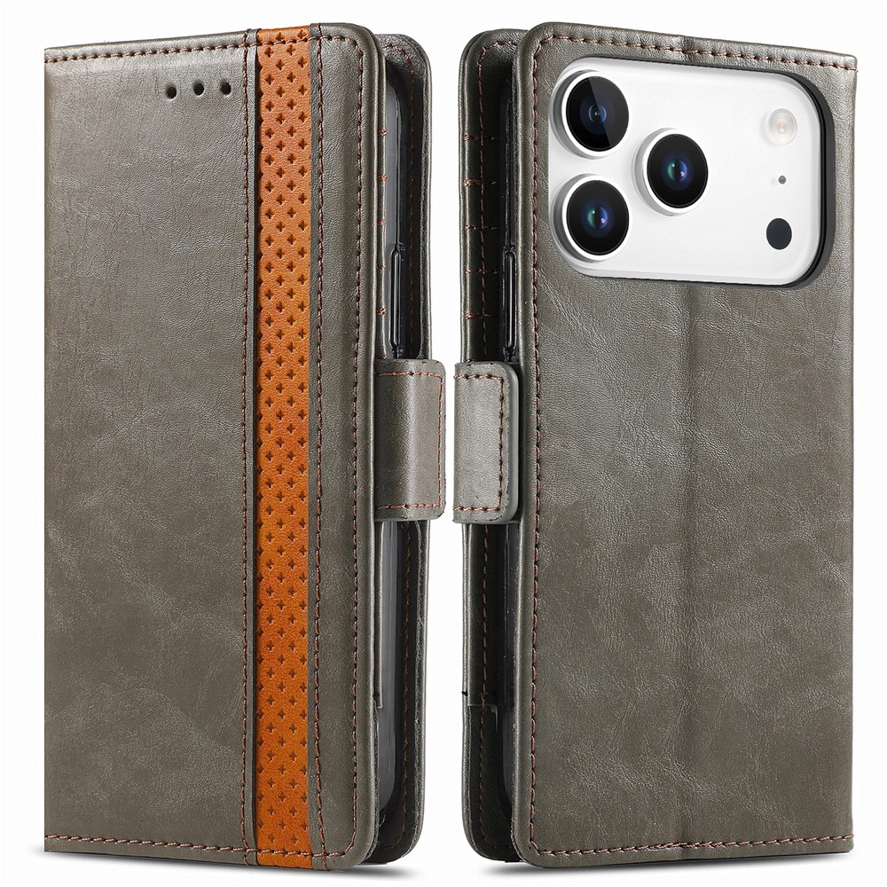 CASENEO For iPhone 17 Pro Max Phone Cases PU Leather Cover Stand with RFID Blocking Wallet - Grey