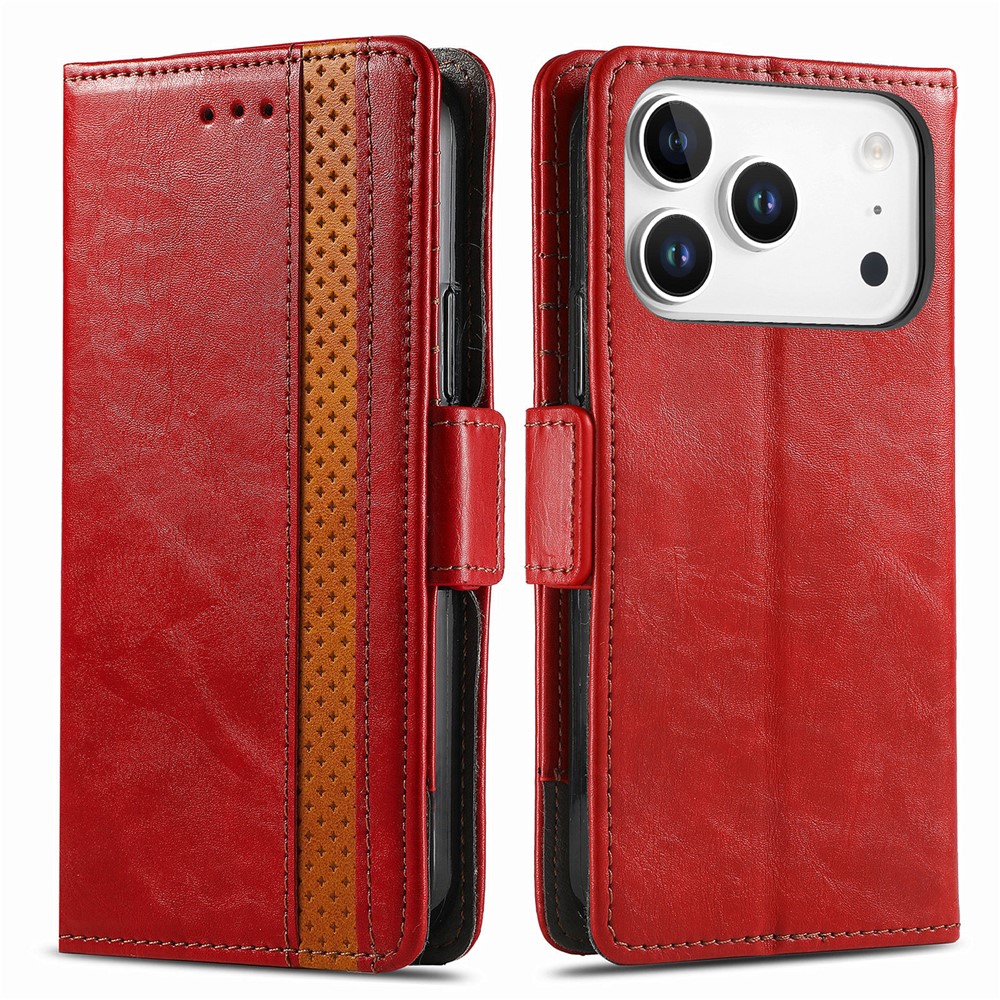 CASENEO For iPhone 17 Pro Max Phone Cases PU Leather Cover Stand with RFID Blocking Wallet - Red