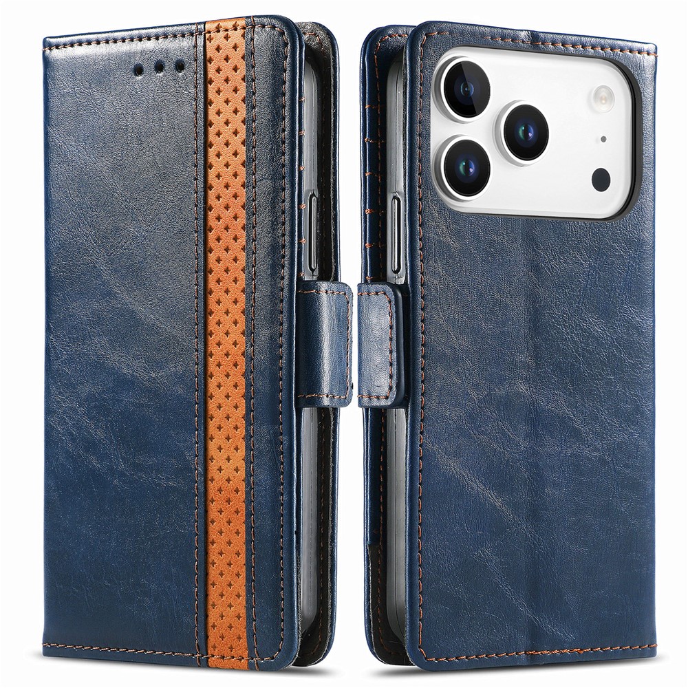 CASENEO For iPhone 17 Pro Max Phone Cases PU Leather Cover Stand with RFID Blocking Wallet - Dark Blue