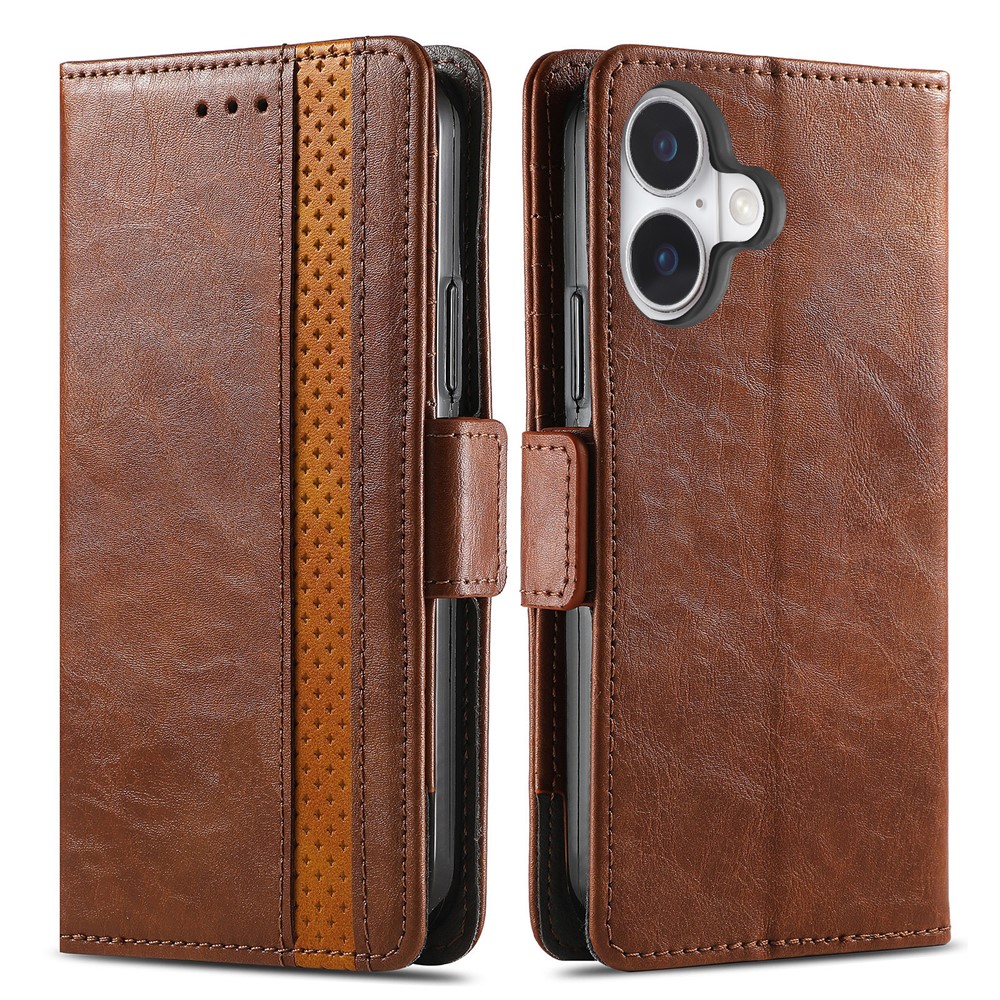 CASENEO For iPhone 17 Phone Cases PU Leather Cover Stand with RFID Blocking Wallet - Dark Brown