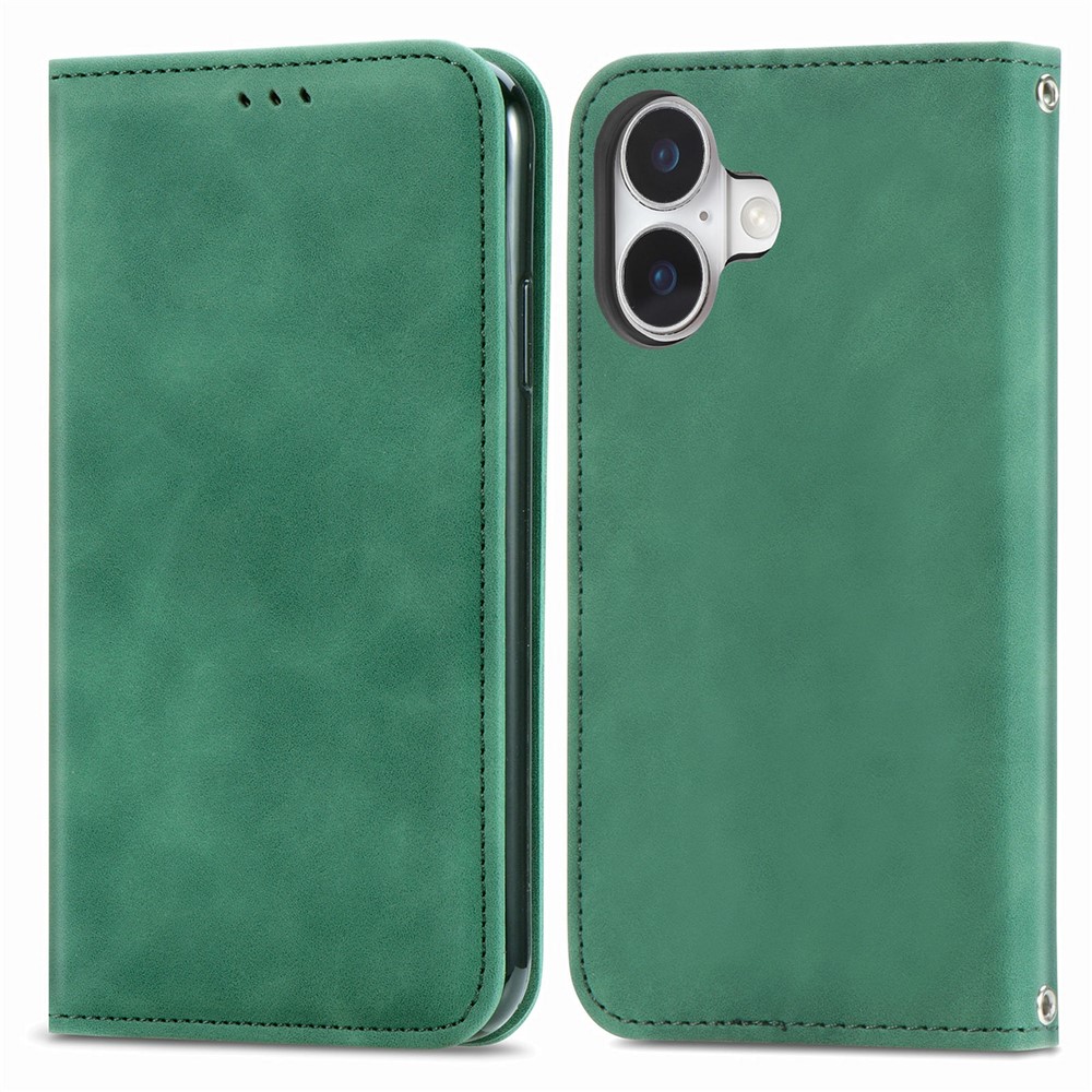 For iPhone 17 Leather Case with Card Holder Magnetic Absorption Phone Cover - Green