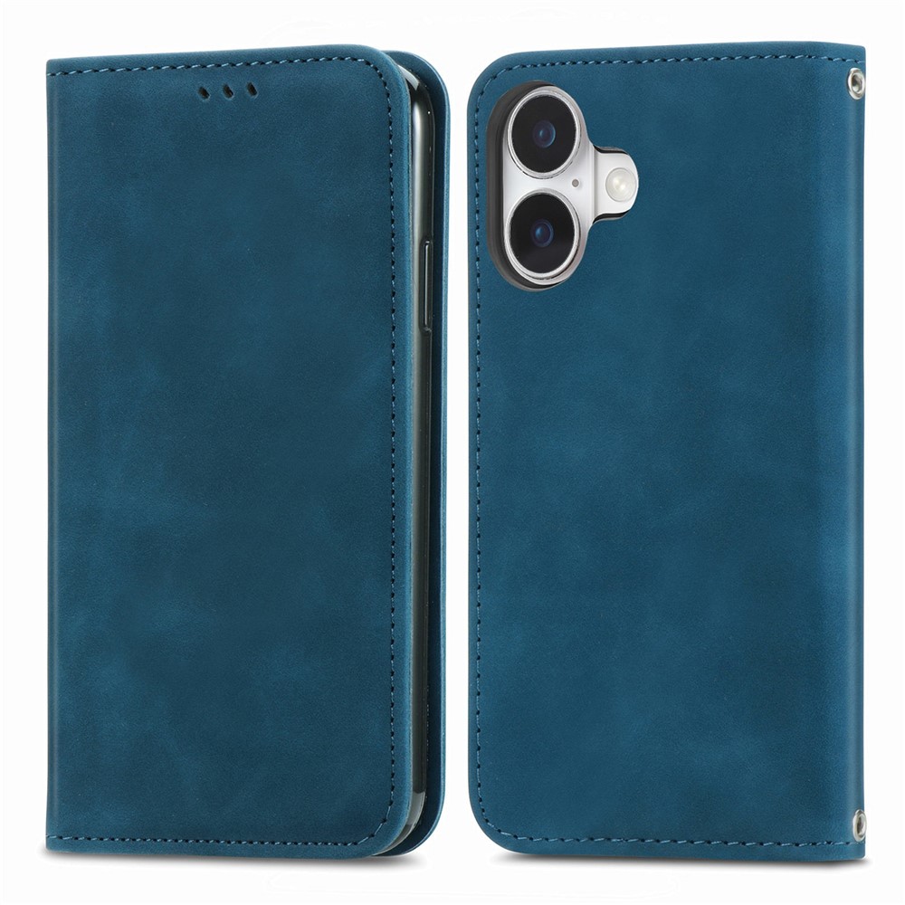 For iPhone 17 Leather Case with Card Holder Magnetic Absorption Phone Cover - Dark Blue