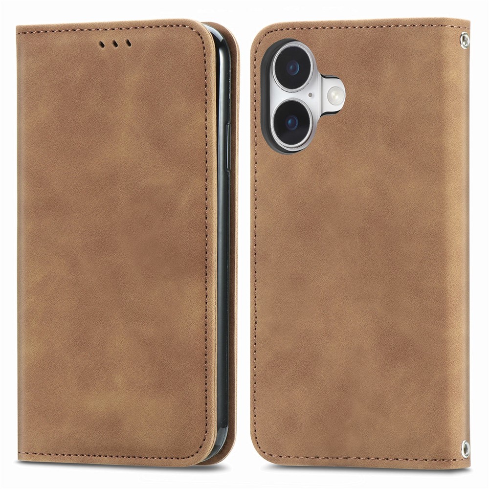 For iPhone 17 Leather Case with Card Holder Magnetic Absorption Phone Cover - Brown