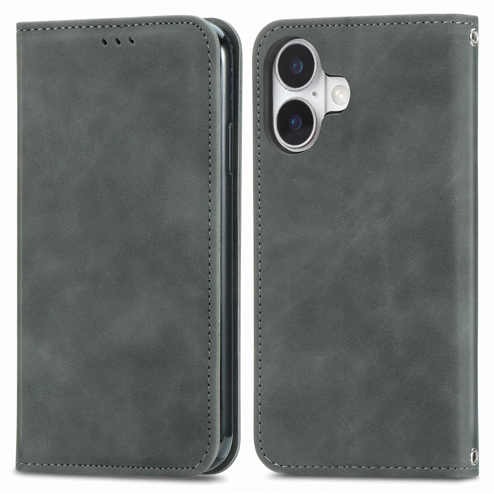 For iPhone 17 Leather Case with Card Holder Magnetic Absorption Phone Cover - Grey