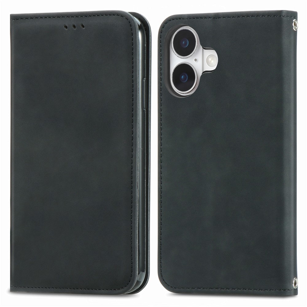 For iPhone 17 Leather Case with Card Holder Magnetic Absorption Phone Cover - Black