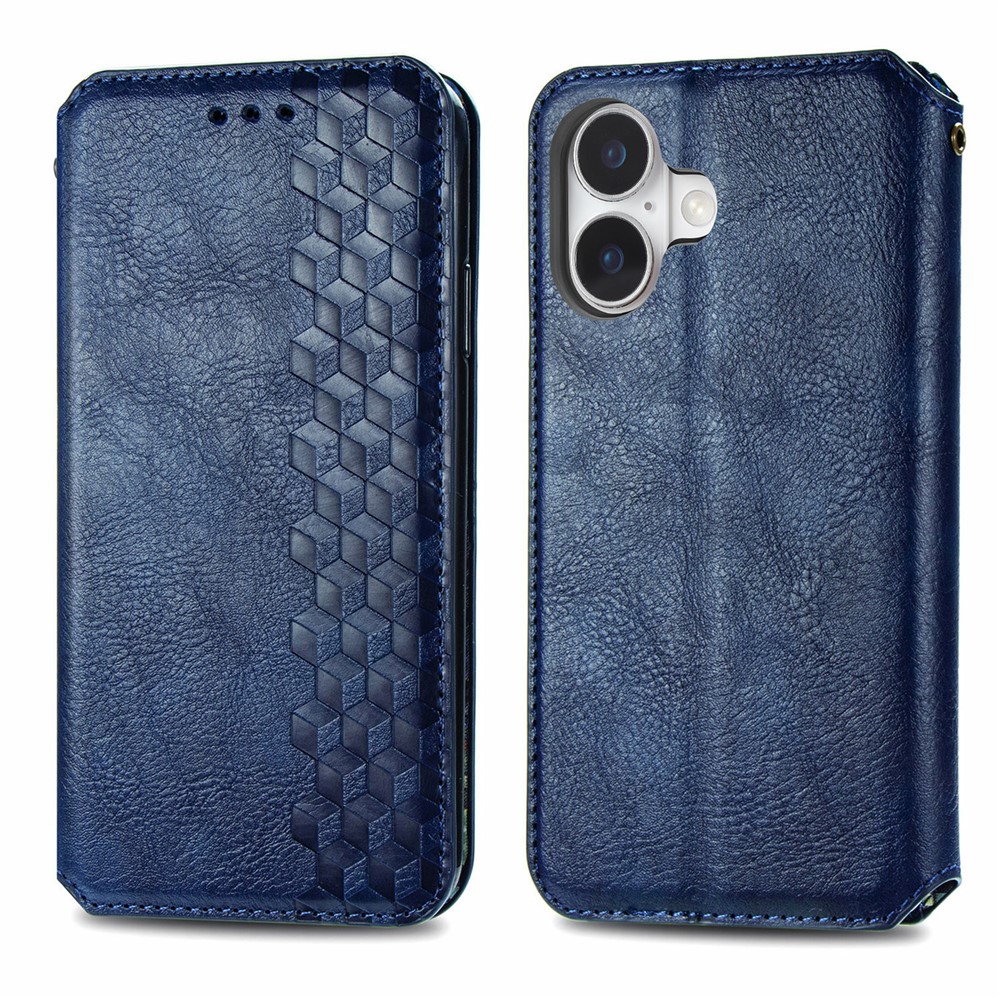 For iPhone 17 Case Rhombus Imprint PU Leather Wallet Phone Cover - Blue