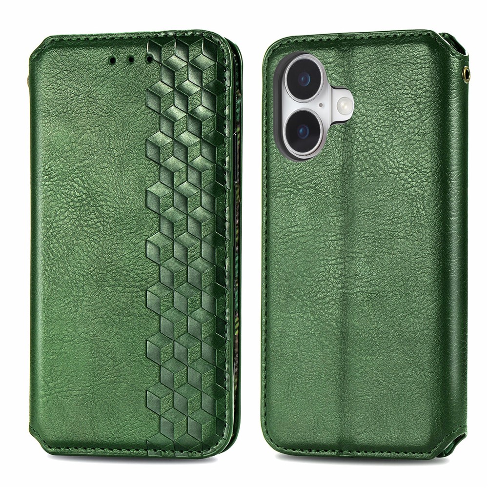 For iPhone 17 Case Rhombus Imprint PU Leather Wallet Phone Cover - Green