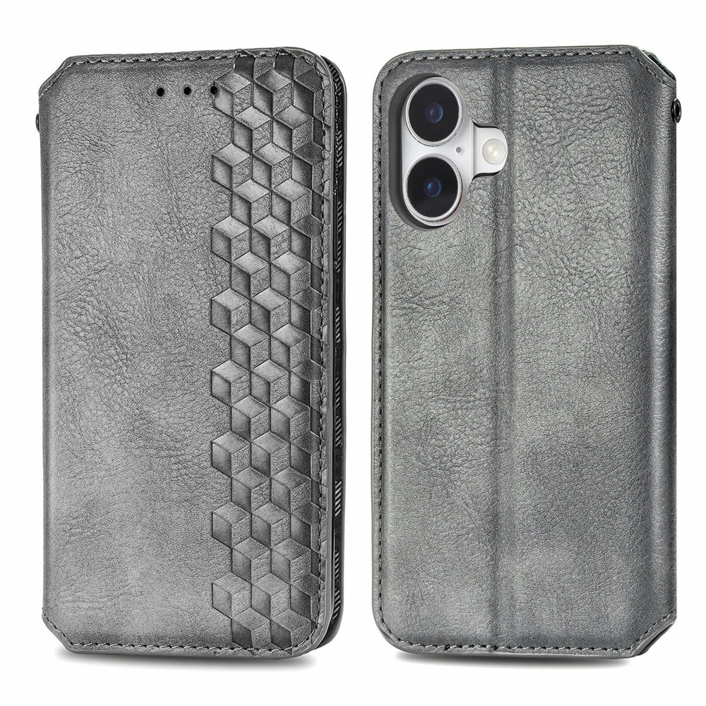 For iPhone 17 Case Rhombus Imprint PU Leather Wallet Phone Cover - Grey
