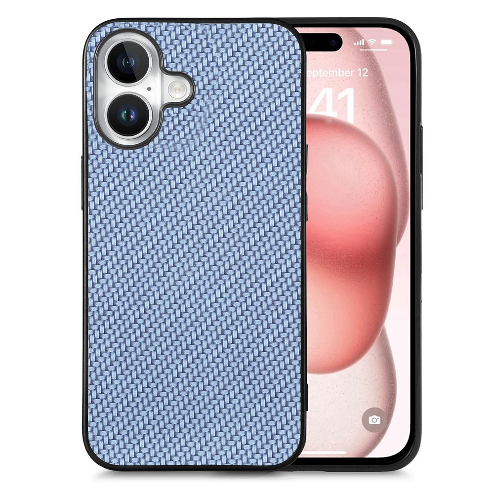 For iPhone 17 Case Carbon Fiber Texture PU Leather + PC + TPU Phone Cover - Blue