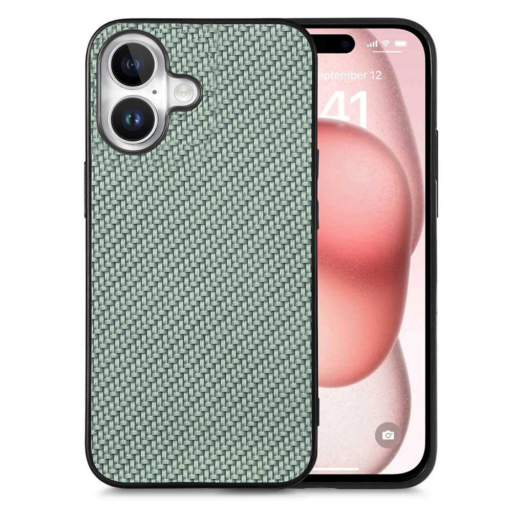 For iPhone 17 Case Carbon Fiber Texture PU Leather + PC + TPU Phone Cover - Green