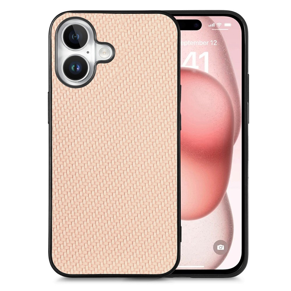 For iPhone 17 Case Carbon Fiber Texture PU Leather + PC + TPU Phone Cover - Khaki