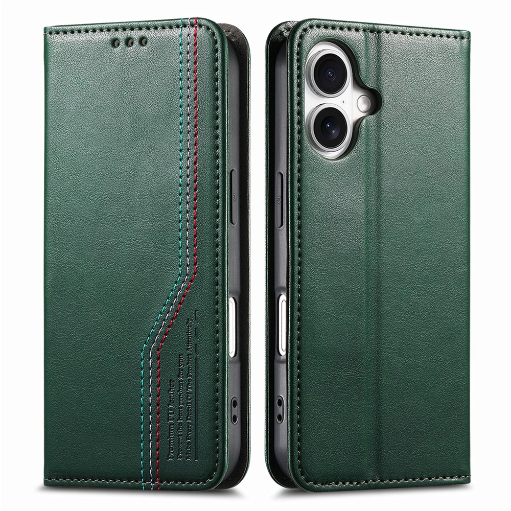 For iPhone 17 Case Wallet Tri-Color Stitching Leather Phone Cover with Elastic Wristband - Green