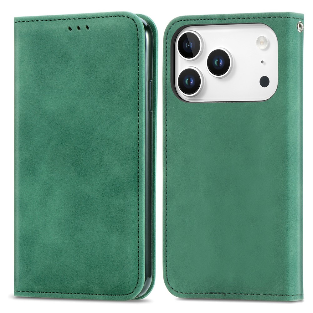 For iPhone 17 Pro Max Leather Case with Card Holder Magnetic Absorption Phone Cover - Green