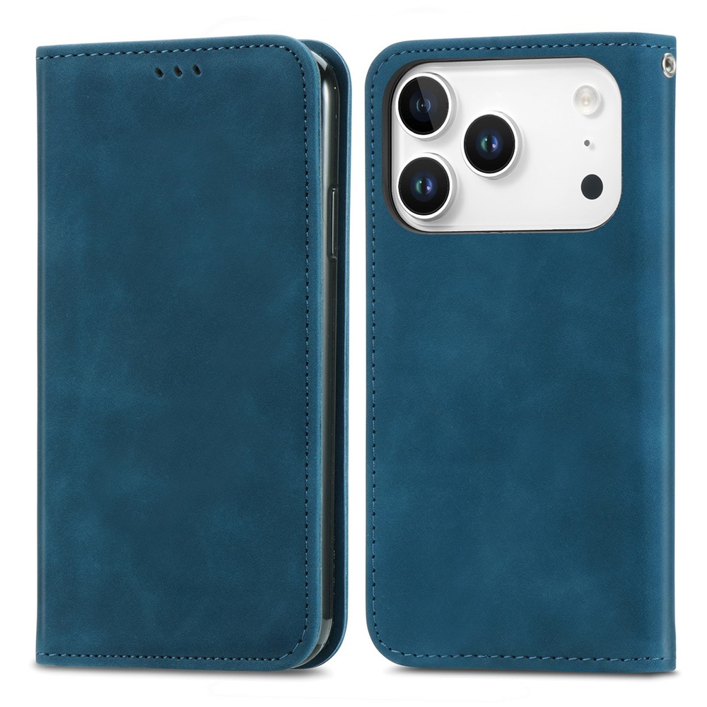 For iPhone 17 Pro Max Leather Case with Card Holder Magnetic Absorption Phone Cover - Dark Blue