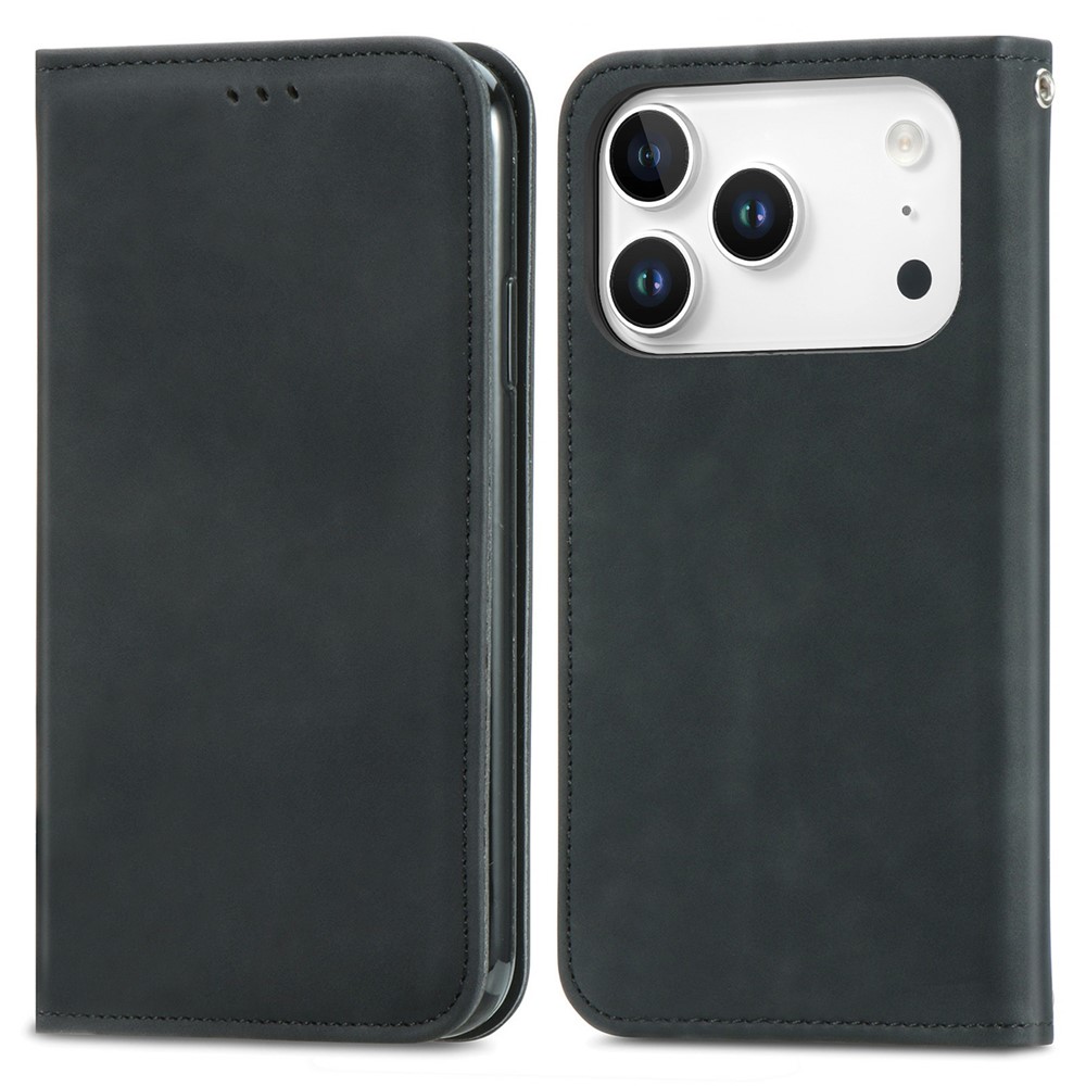For iPhone 17 Pro Max Leather Case with Card Holder Magnetic Absorption Phone Cover - Black