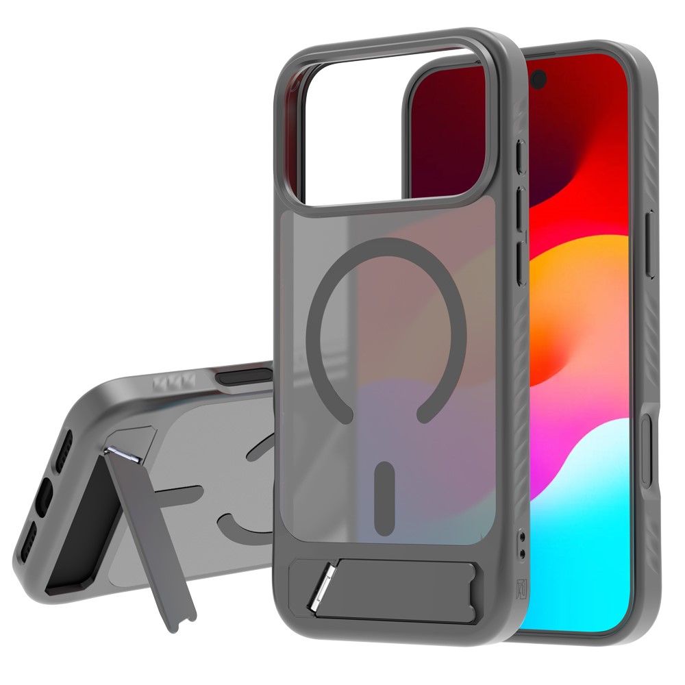 LEREACH Le-Chic Series for iPhone 17 Pro Max Case TPU + PC Kickstand Phone Cover Compatible with MagSafe - Grey