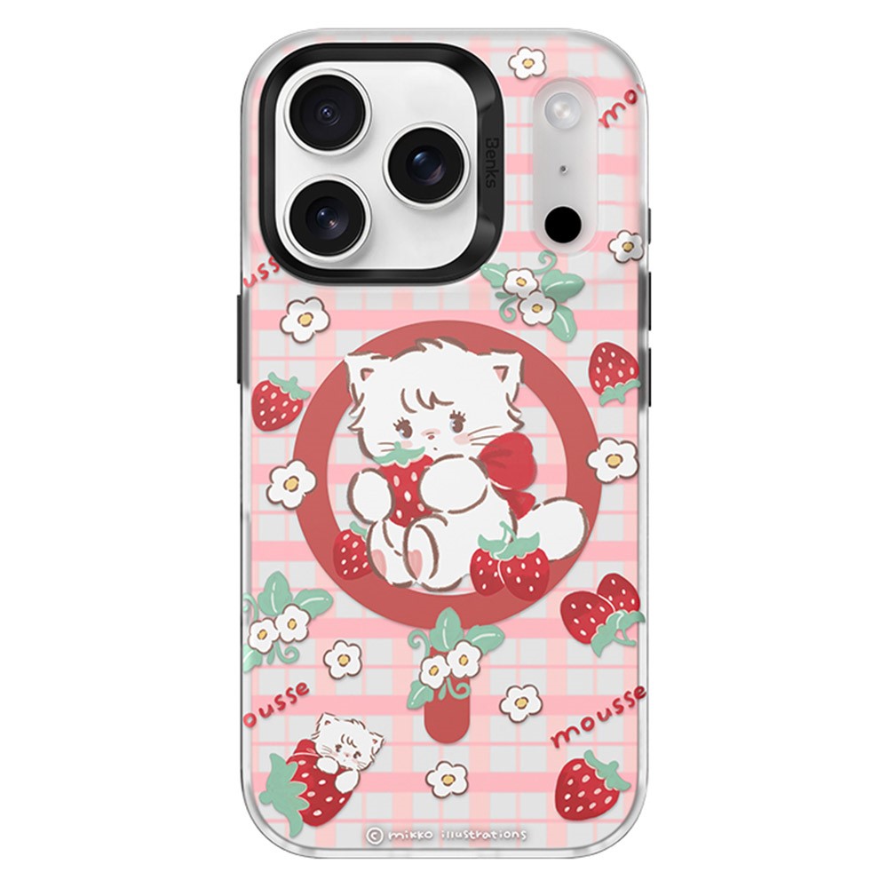 BENKS D1 for iPhone 17 Pro Max Cartoon Animal TPU TPE PC Phone Cover Compatible with MagSafe - Strawberry Cupcake