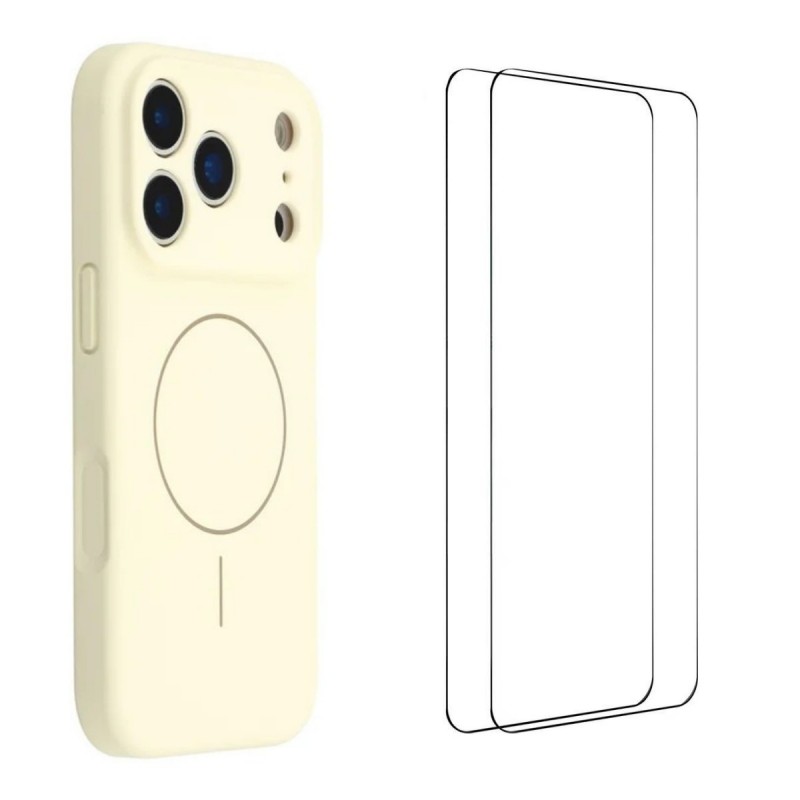 For iPhone 17 Pro Max Case with 2pcs Screen Films WANLONFENG XQ1 Series TPU Liquid Silicone Precise Cutout Phone Cover Compatible with MagSafe - White