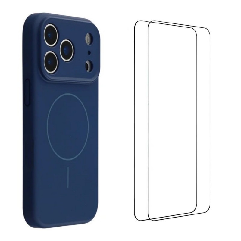 For iPhone 17 Pro Max Case with 2pcs Screen Films WANLONFENG XQ1 Series TPU Liquid Silicone Precise Cutout Phone Cover Compatible with MagSafe - Sapphire