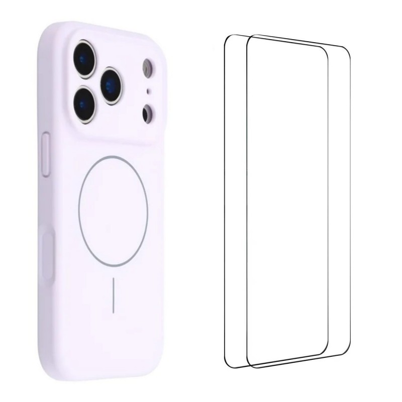 For iPhone 17 Pro Max Case with 2pcs Screen Films WANLONFENG XQ1 Series TPU Liquid Silicone Precise Cutout Phone Cover Compatible with MagSafe - Purple