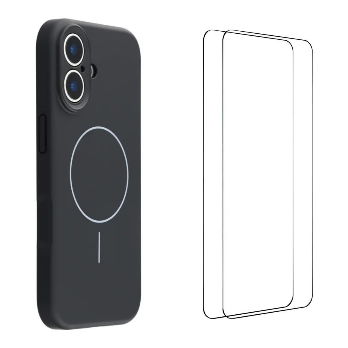 For iPhone 17 Case with 2pcs Screen Films WANLONFENG XQ1 Series TPU Liquid Silicone Precise Cutout Phone Cover Compatible with MagSafe - Black